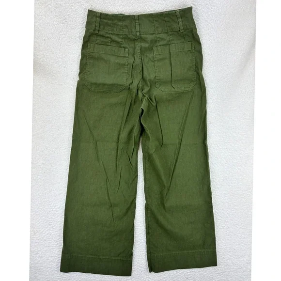 Maeve Colette Pants Women's 31 Green Linen Blend Crop Wide Leg Casual Chic - Picture 13 of 15